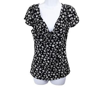 Alfani Women Black White Geometric Short sleeve Blouse, Medium